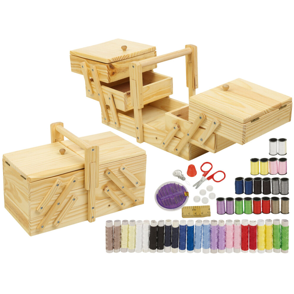 Urbn Living Vintage Style Wooden Sewing Box Shabby Chic Design Storage Case Kit
