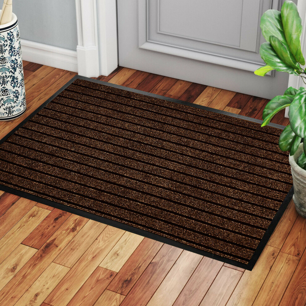 (40 x 60 cm, BROWN) Rubber Backed Door Mat Non Slip Kitchen Rubber Mat Runner Rugs