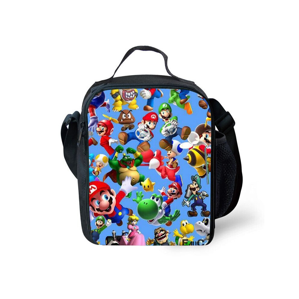 (Blue) Super Mario Insulated Lunch Bag Picnic Lunchbox Outdoor
