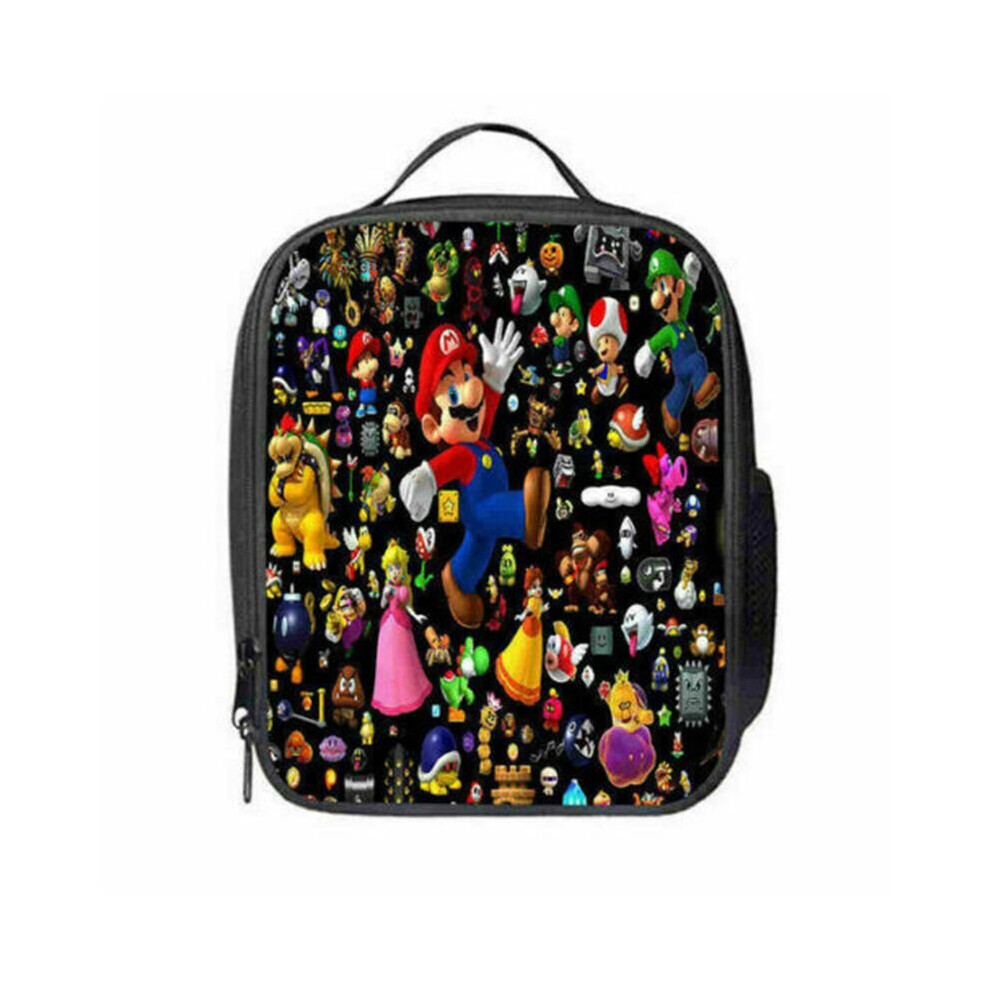 (Black) Super Mario Insulated Lunch Bag Picnic Lunchbox Outdoor