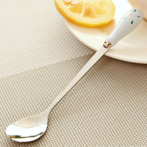 (White) Ceramic Handle Stirring Spoon Stainless Steel Tableware