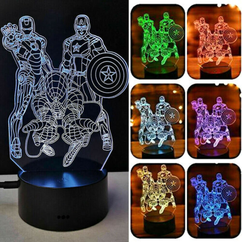 3D Marvel The Avengers LED Night Light Spiderman Ironman Lamp Kids Birthday Gift