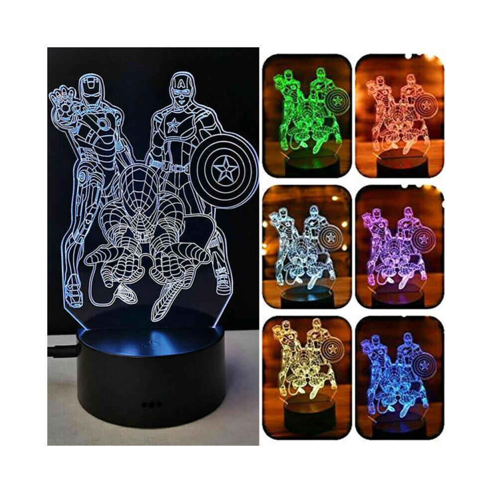 Marvel 3D The Avengers Led Night Spiderman Ironman Lamp Kids Birthday Gift Light