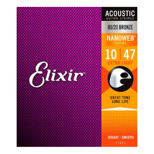 Elixir-strenge Akustiske guitarstrenge 80/20 Bronze med NANOWEB-teknologi L?ngstvarende Lys og fokuseret tone for livet med behagelig fornemmelse