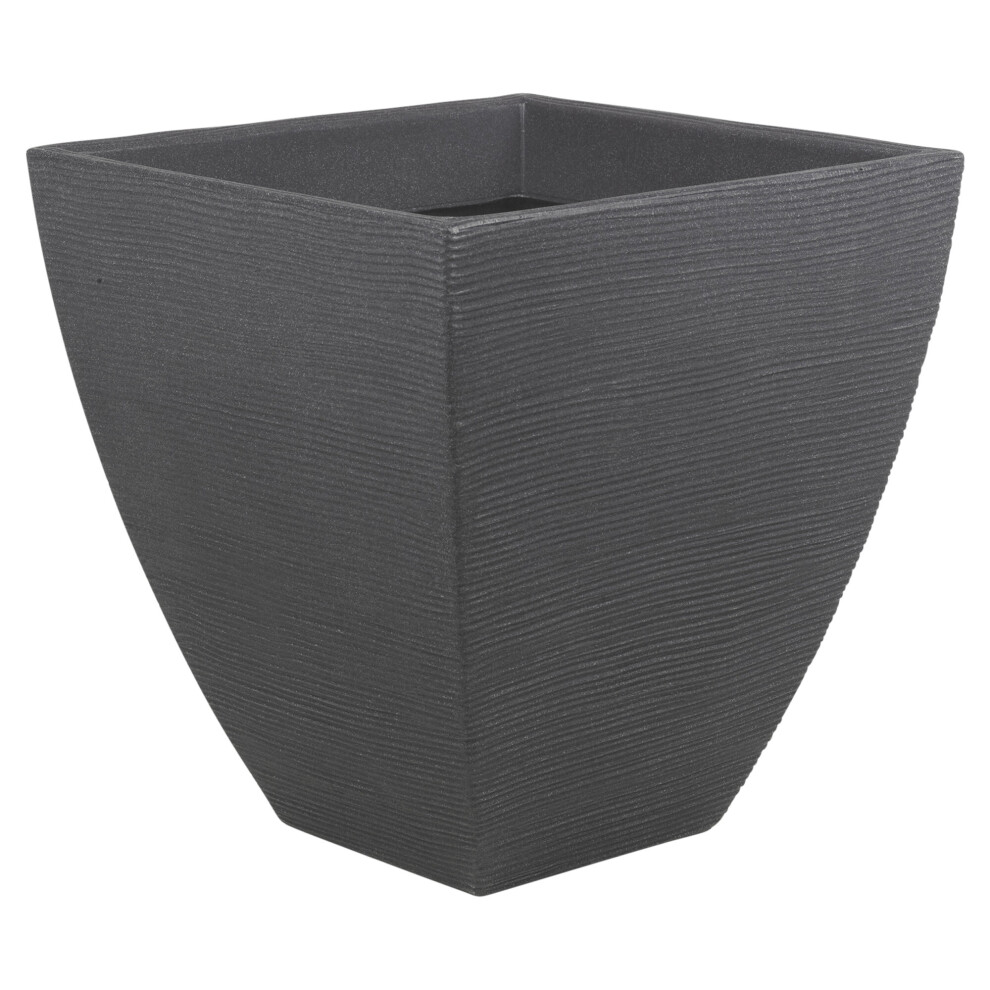 (Charcoal: Ribbed, x1) Square Plastic Effect Flower Plant Pot Planter