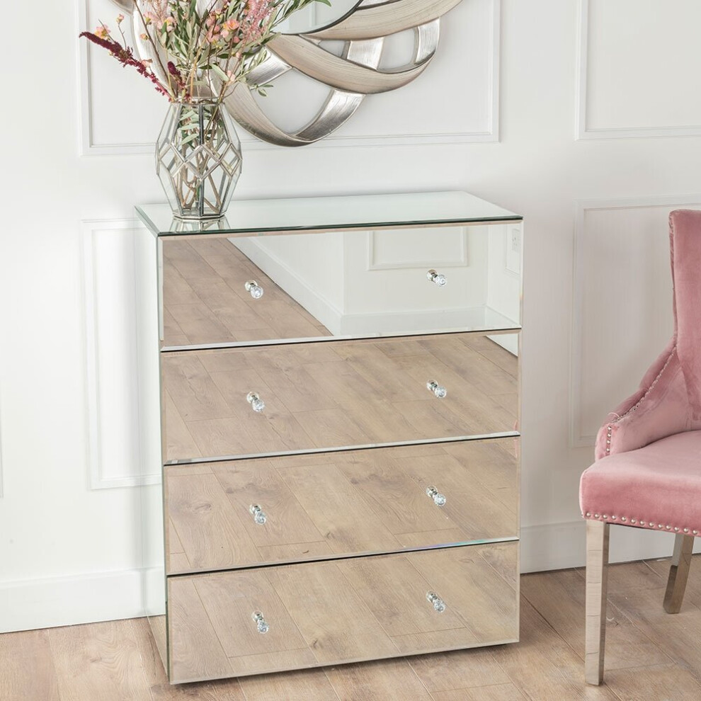 Chelsea Mirrored 4 Drawer Wide Chest Bedroom Storage Furniture