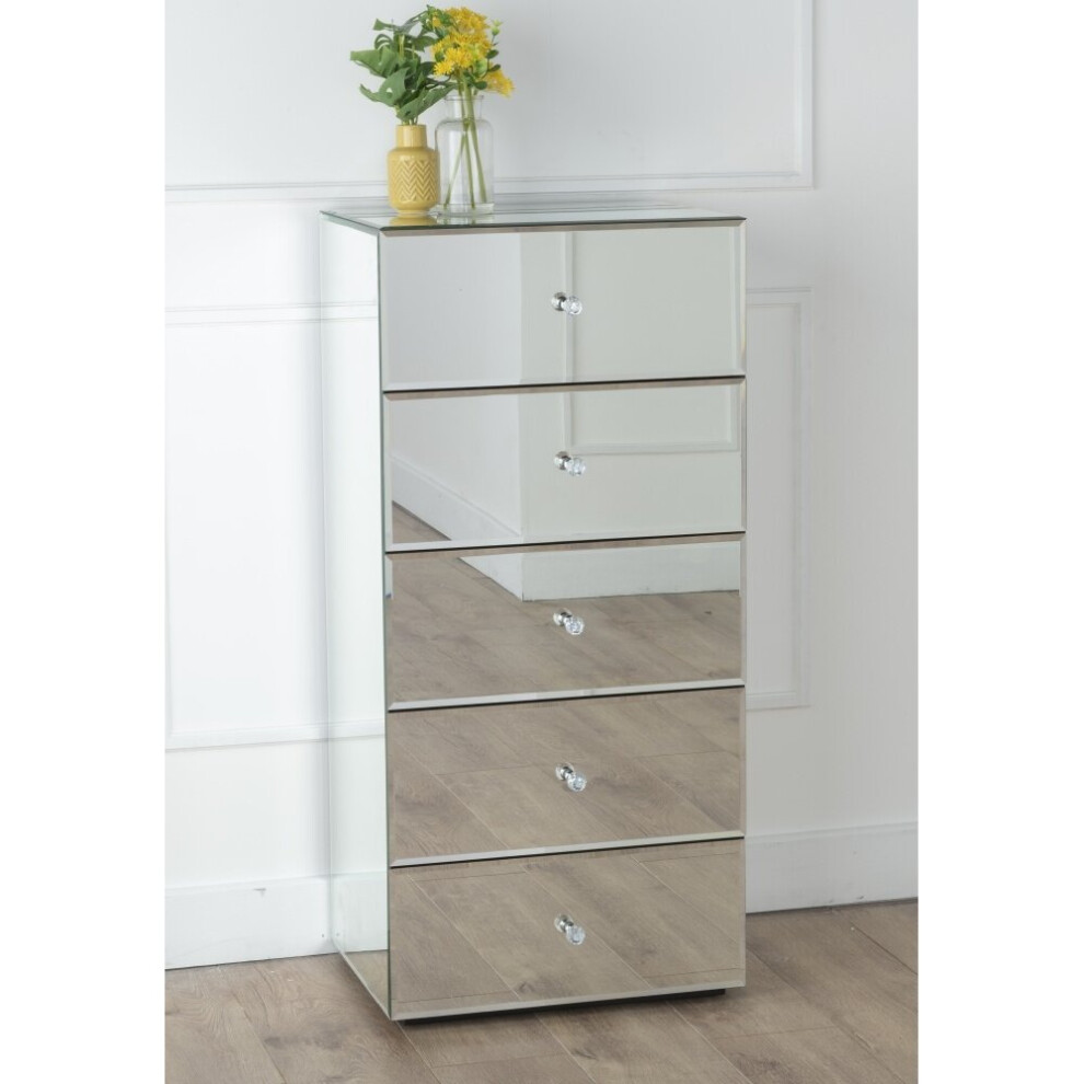 Chelsea Mirrored 5 Drawer Tall Boy Chest