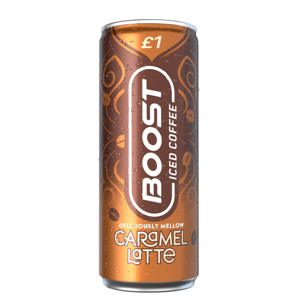 (24x250ml, Caramel Latte) Boost Energy Drink Iced Coffee Latte Espresso