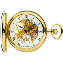 Half Hunter Skeleton Pocket Watch 17 Jewelled Mechanical Gold Plated