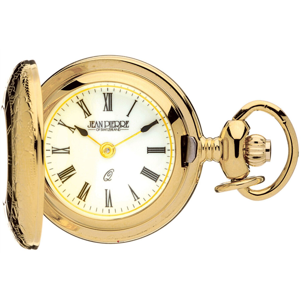 Classic Pendant Fob Watch Half Hunter Gold Plated Roman Numerals Quartz-image-OPC-P7BZ56X-NEW