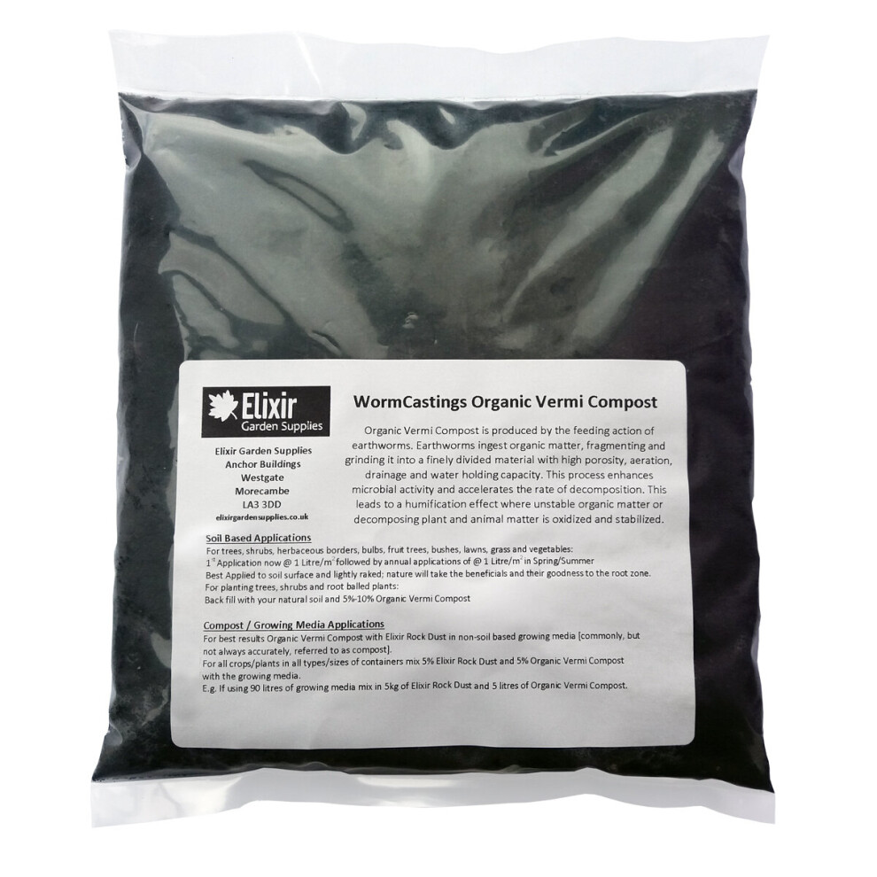 (2 Litres) Elixir Gardens | Worm Manure Castings 100% Organic Vermi Compost/Fertiliser/Potting Soil Improver Bio Humus