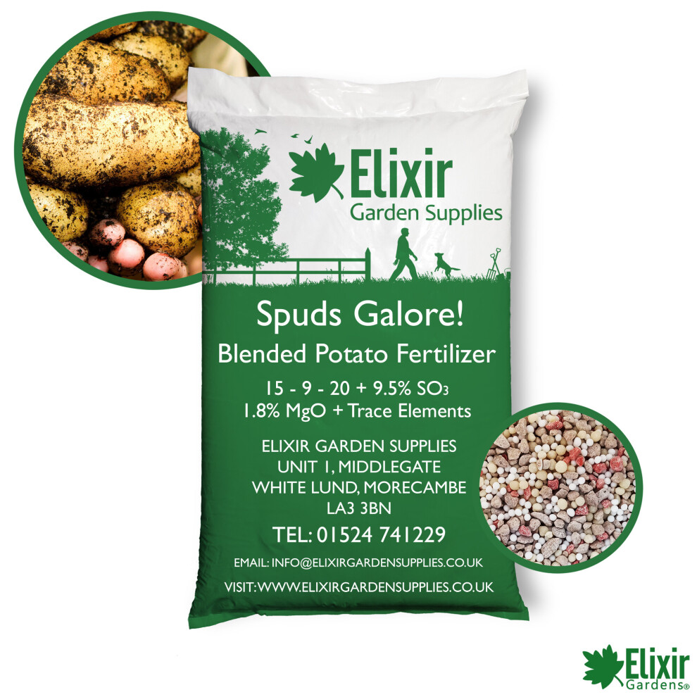 (Bag, 25kg) Elixir Gardens | Spuds Galore! Blended Potato Fertiliser/Plant Food 15-9-20 | 100g - 25kg in Bag or Tub