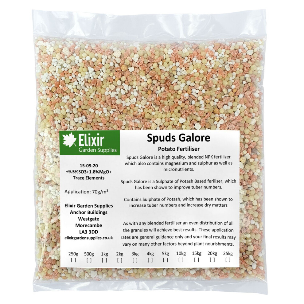 (Bag, 3kg) Elixir Gardens | Spuds Galore! Blended Potato Fertiliser/Plant Food 15-9-20 | 100g - 25kg in Bag or Tub