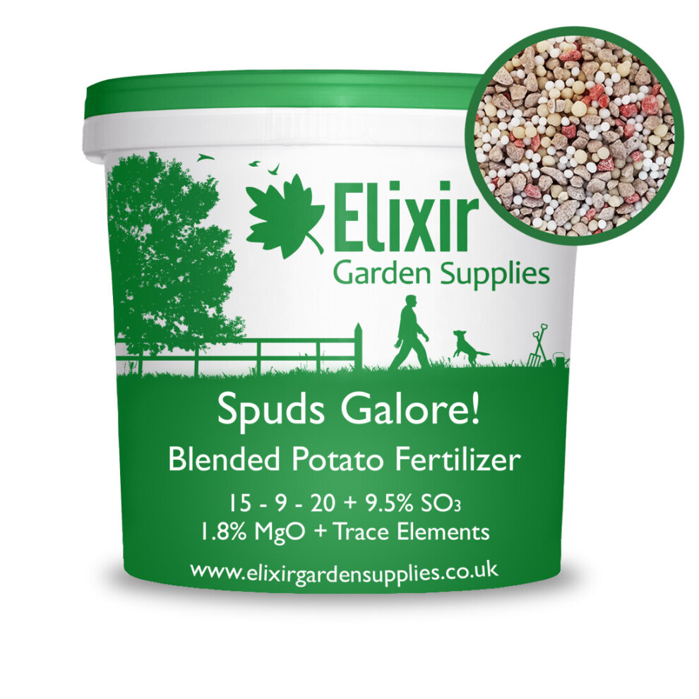 (Tub, 1kg) Elixir Gardens | Spuds Galore! Blended Potato Fertiliser/Plant Food 15-9-20 | 100g - 25kg in Bag or Tub