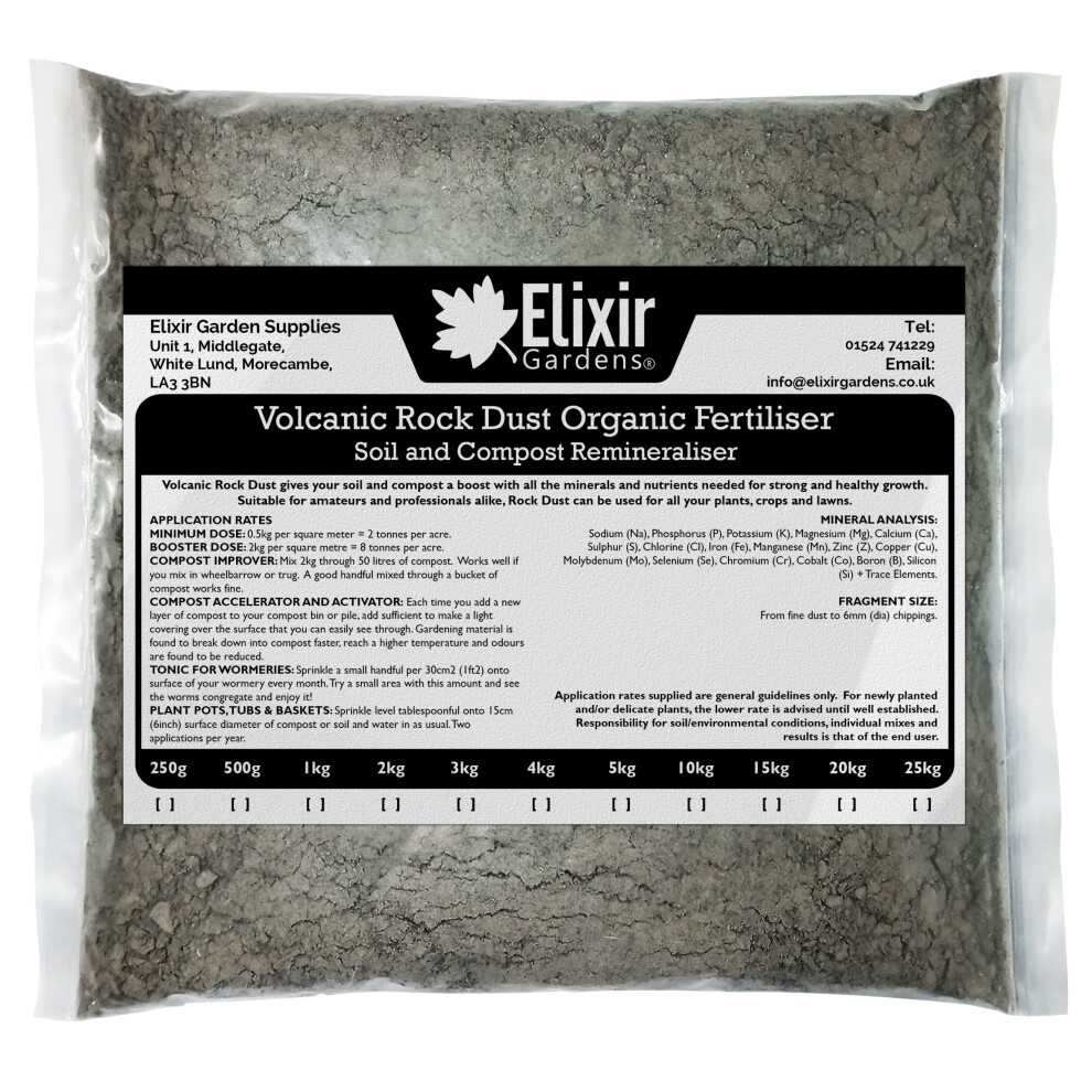 Elixir Garden Supplies Elixir Gardens | Volcanic Rock Dust Organic Fertiliser | Soil Re-Mineraliser And Compost Activator | 10Kg Bag