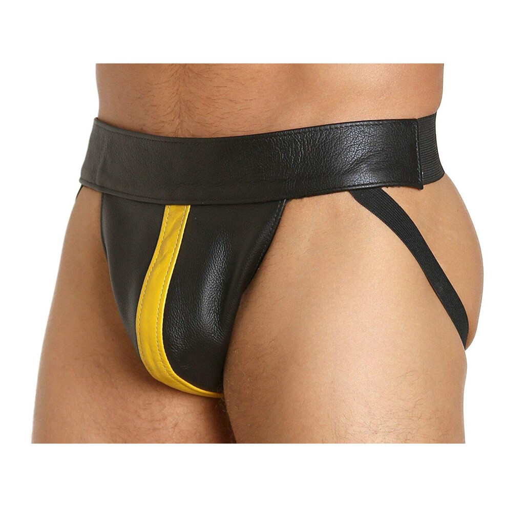 Stallion Lingerie Yellow (, S) 100% Real Leather Jockstrap Thong Jock Strap Underwear Brief