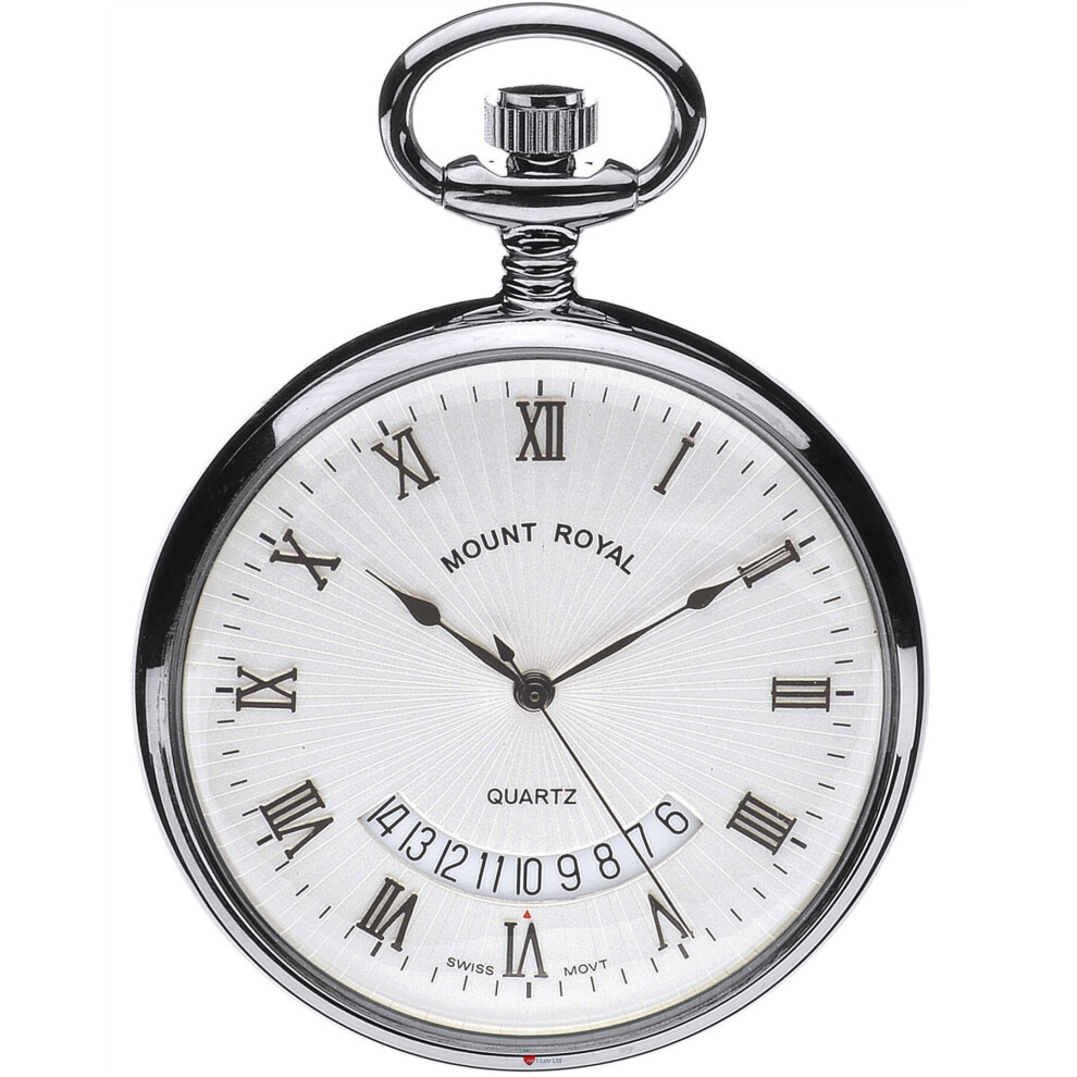 Pocket Watch Open Face Calendar Chrome Plated Quartz Movement  Chain-image-OPC-P7BZ59C-NEW