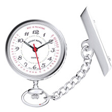 Nurses Pendant Fob Watch Round with Brooch Chain in Chrome Finish Case - Gift