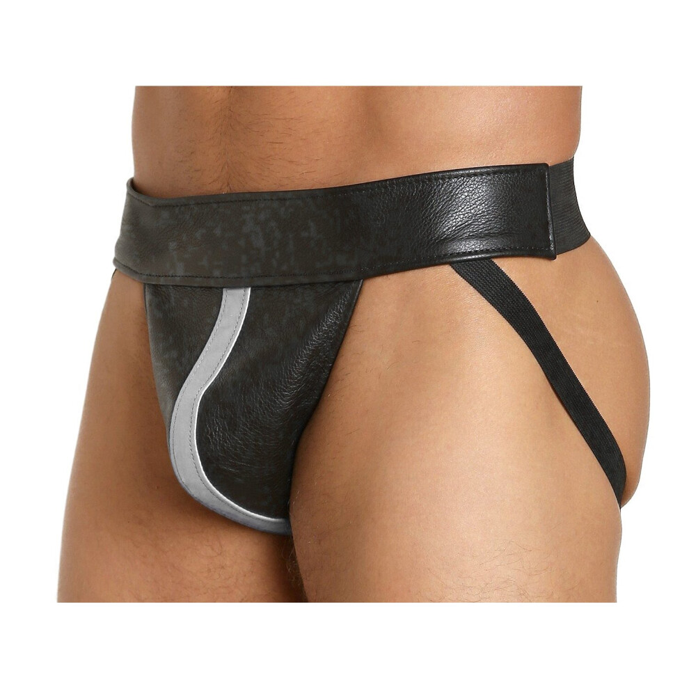 (White, M) 100% Real leather Jockstrap thong jock strap underwear Brief
