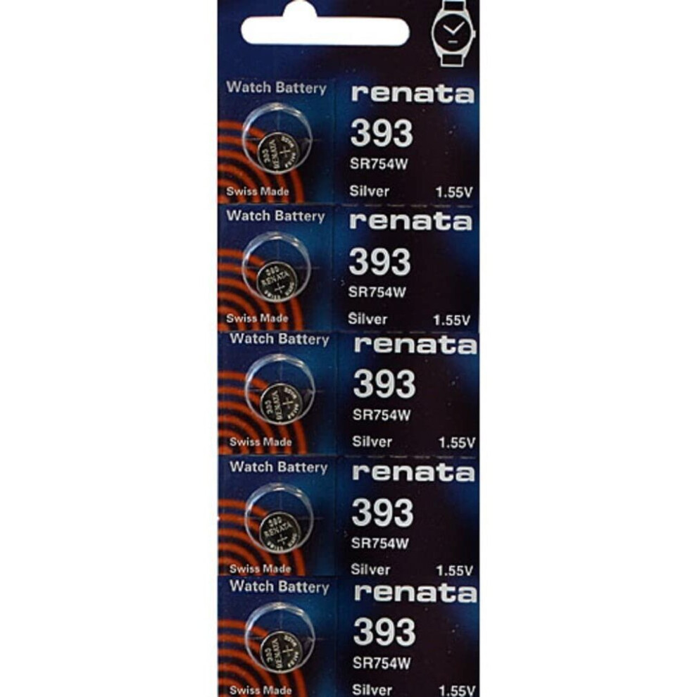 (5 x 393 Or SR 754 SW) Renata Single Watch Battery Swiss Made Renata 393 or SR754SW Or AG5 1.5V