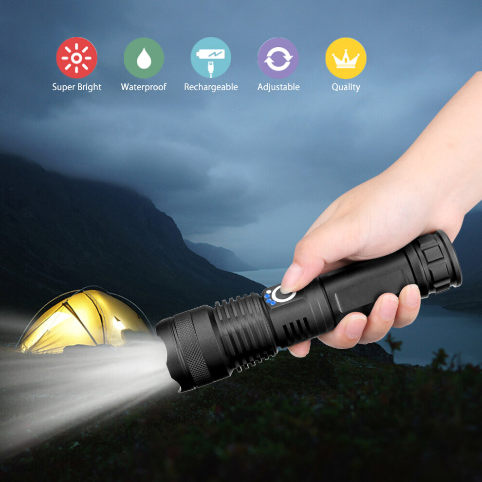 3000LM Powerful LED Flashlight XHP50 Tactical Torch Self Defense With 18650 Rechargeable Battery