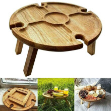 Wooden Outdoor Folding Picnic-Table With Glass Holder 2In1 Wine Glass Rack