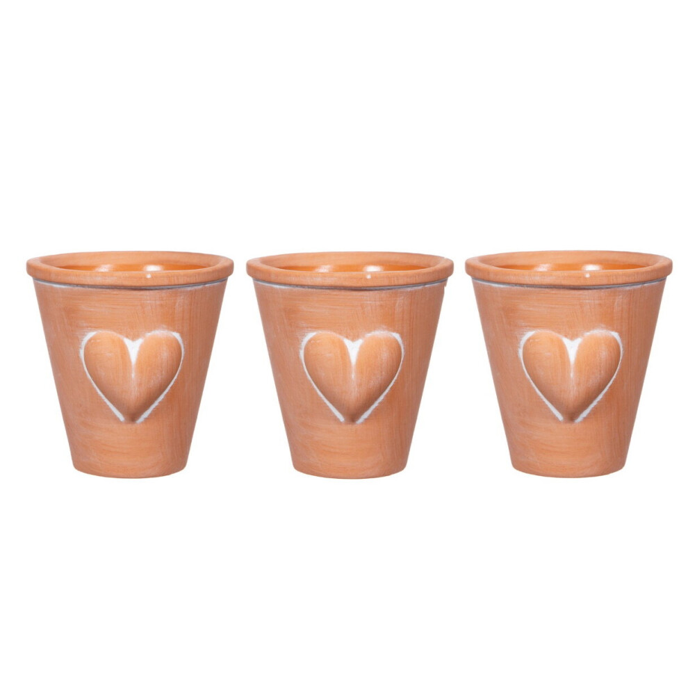 Sass & Belle Mini Terracotta Planters with Hearts Set Of 3 Plant Pots