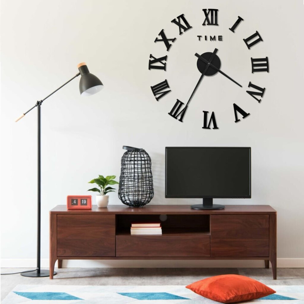 vidaXL 3D Wall Clock Modern Design Black 100 cm XXL Analog Clock Living Room