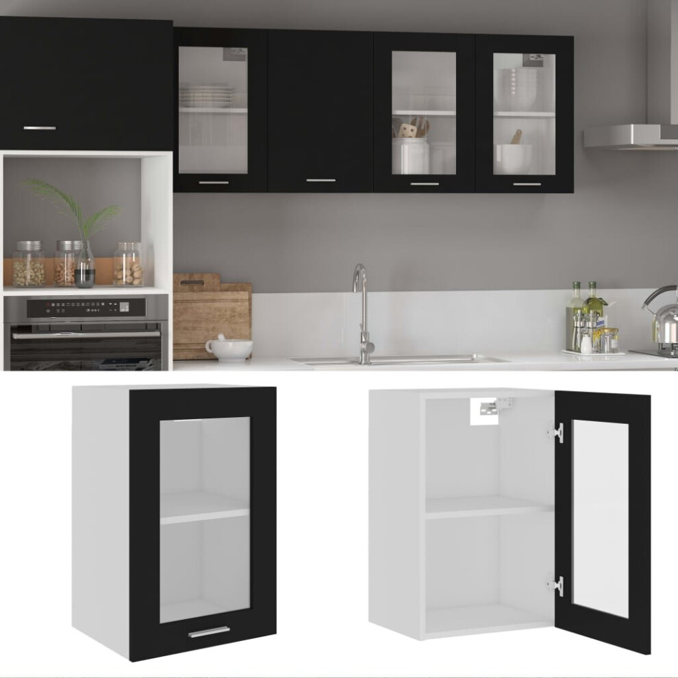 Vidaxl Hanging Glass Cabinet Engineered Wood Storage Kitchen Furniture Black