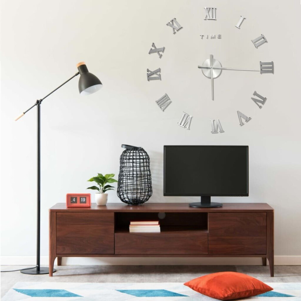 Vidaxl 3D Wall Clock Modern Design Silver 100 Cm Xxl Analog Clock Living Room
