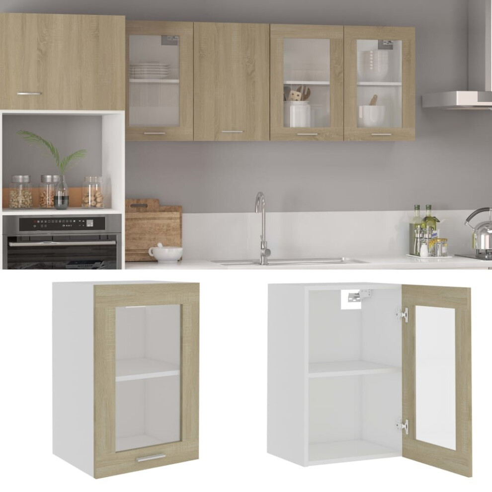 Vidaxl Hanging Glass Cabinet Sonoma Oak Engineered Wood Storage Shelf Cupboard