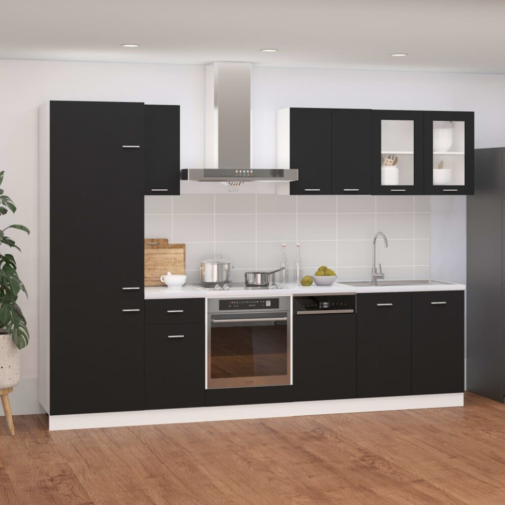 vidaXL Kitchen Cabinet Set 8 Piece Black Engineered Wood Dishwasher Panel