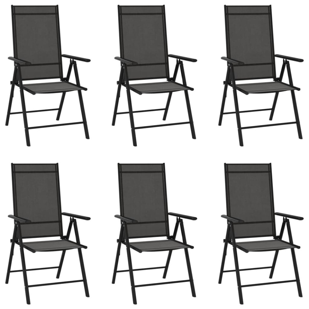 vidaXL 6x Folding Garden Chairs Textilene Black Outdoor Dining Recliner Seat