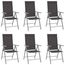 vidaXL 6x Folding Garden Chairs Textilene Black Outdoor Dining Recliner Seat