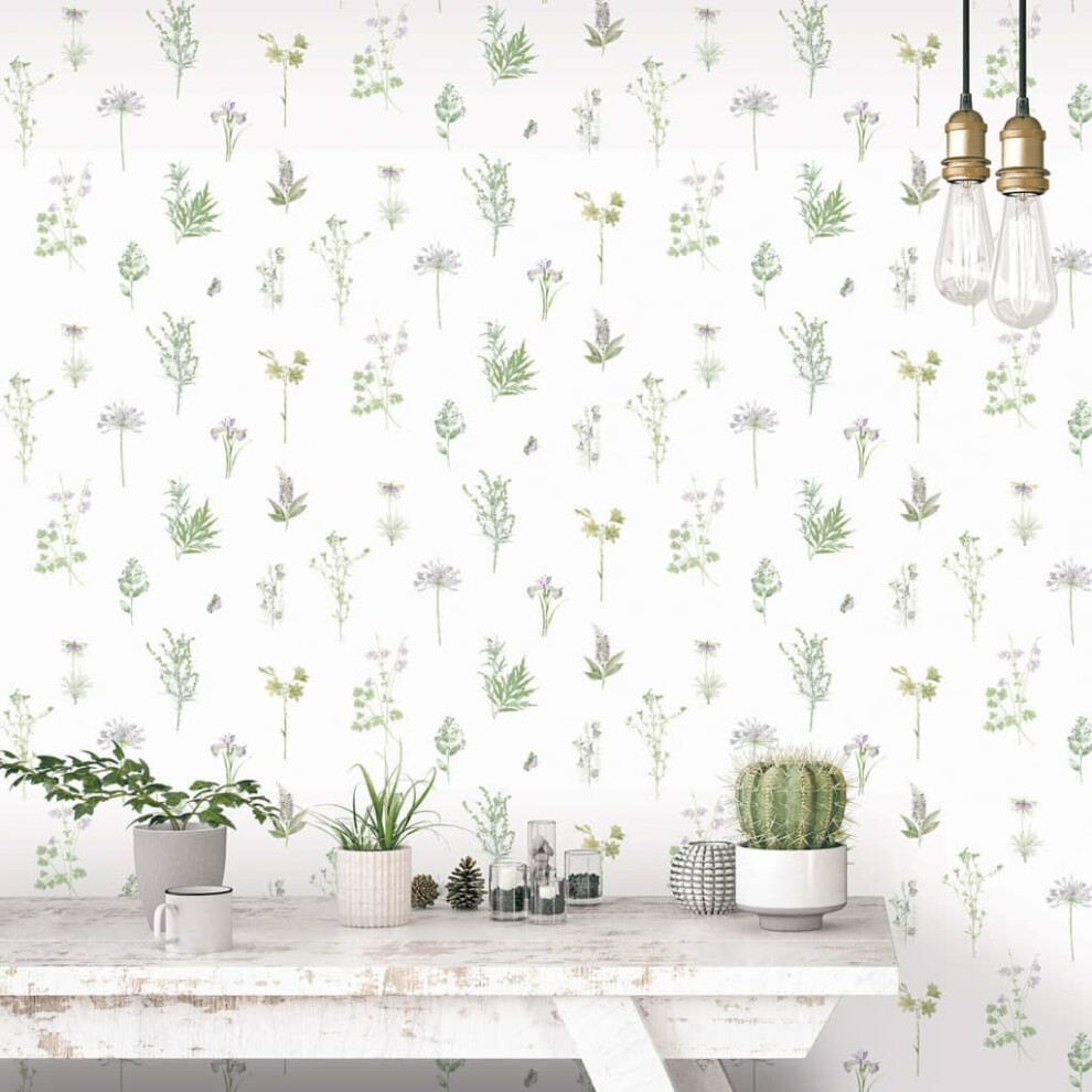 Noordwand Wallpaper Wall Panel Wall Sticker Evergreen Herbs and Flowers White