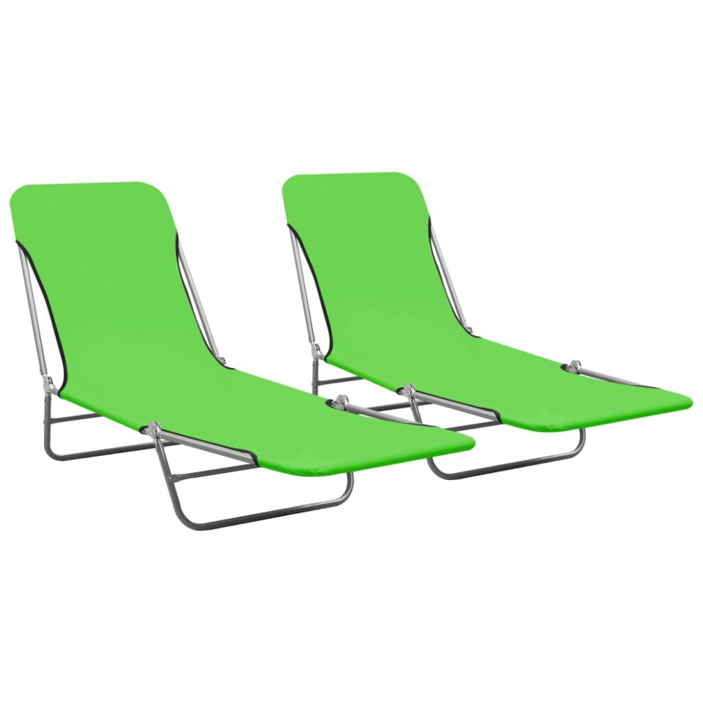 vidaXL 2x Folding Sun Loungers Steel and Fabric Green Sunbed Camping Day Bed