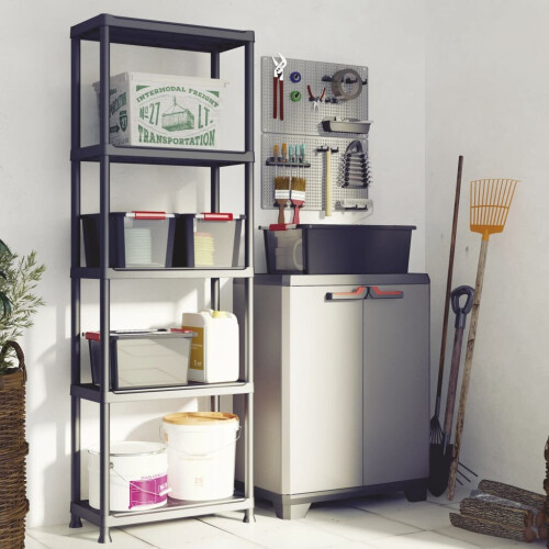 Keter Keter Low Storage Cabinet Grey and Black 90 cm Tool Cupboard Home Organiser 1