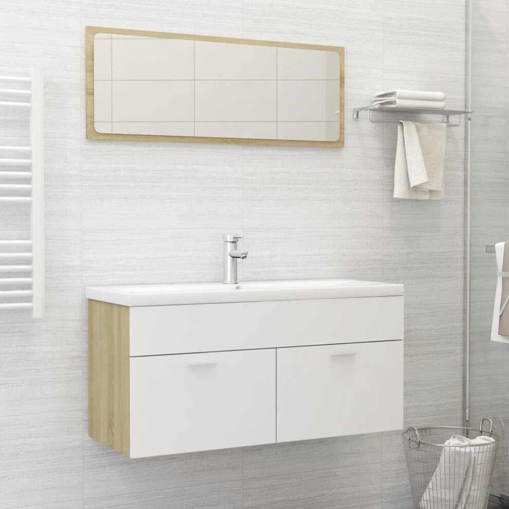 vidaXL Bathroom Furniture Set 2 Piece White and Sonoma Oak Chipboard Cabinet