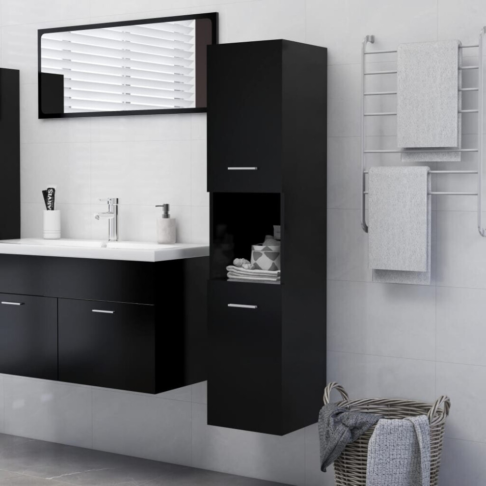 Vidaxl Black Bathroom Cabinet Engineered Wood Bathroom Cupboard Wall Cabinet