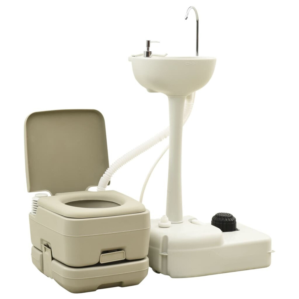 vidaXL Portable Camping Toilet 10+10L and Handwash Stand 20L Set Grey Camping