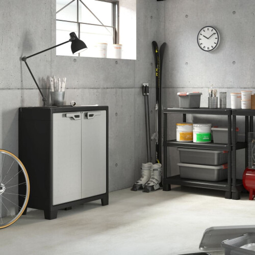 Keter Keter Low Storage Cabinet Black and Grey 100 cm Tool Cupboard Home Organiser 1