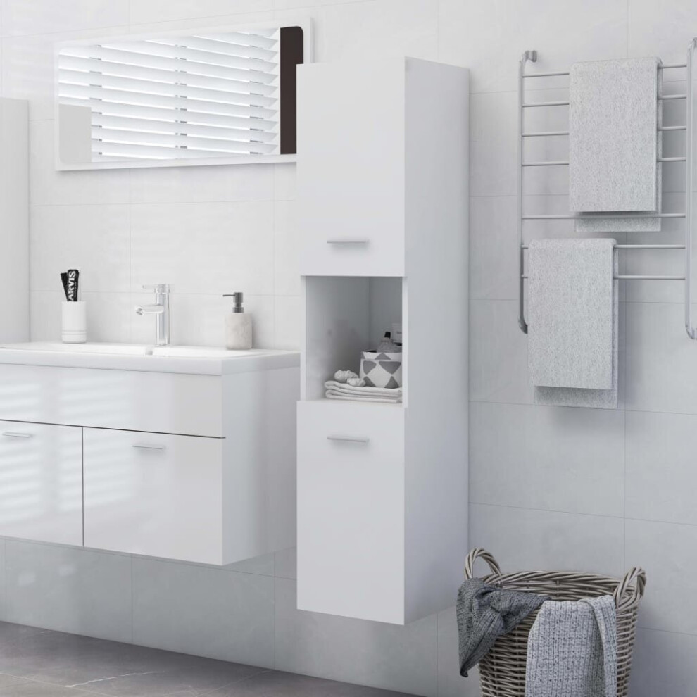 vidaXL Bathroom Cabinet High Gloss White Chipboard Wall Storage Washroom