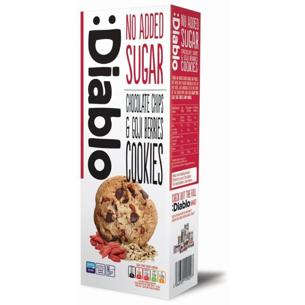 Diablo (Chocolate Chips Goji Berries) No Added Sugar & Sugar Free Cookies 128G-150G All Flavours