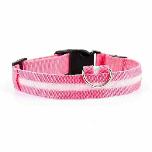 (Pink, M) USB Rechargeable LED Flashing Luminous Safety Night Light Up Dog Pet Collar