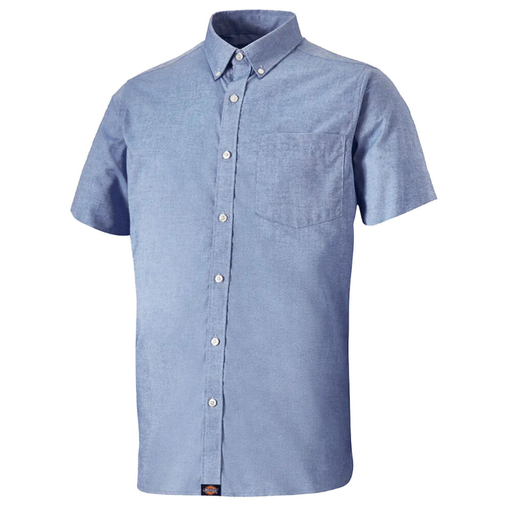 (Blue, 15) DICKIES OXFORD Men's Premium Short Sleeve Shirt Workwear