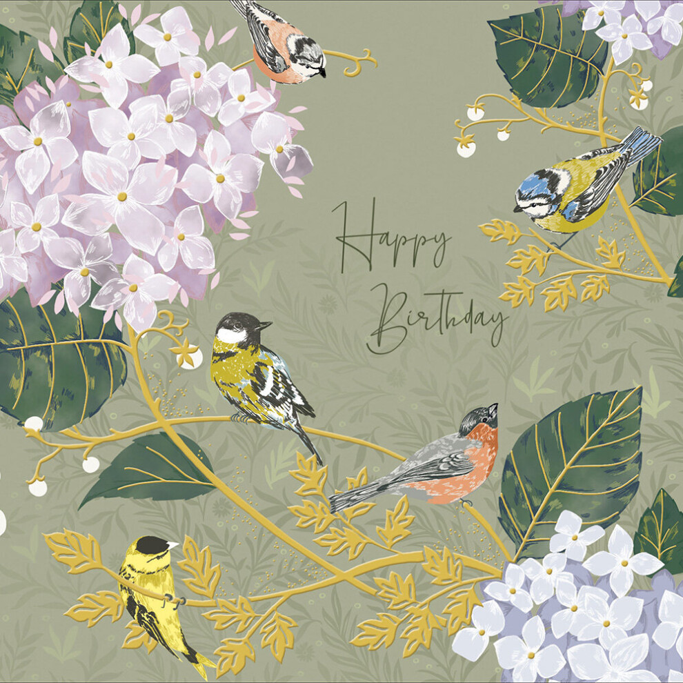 National Trust Garden Birds Foiled Birthday Greeting Card Woodmansterne Cards