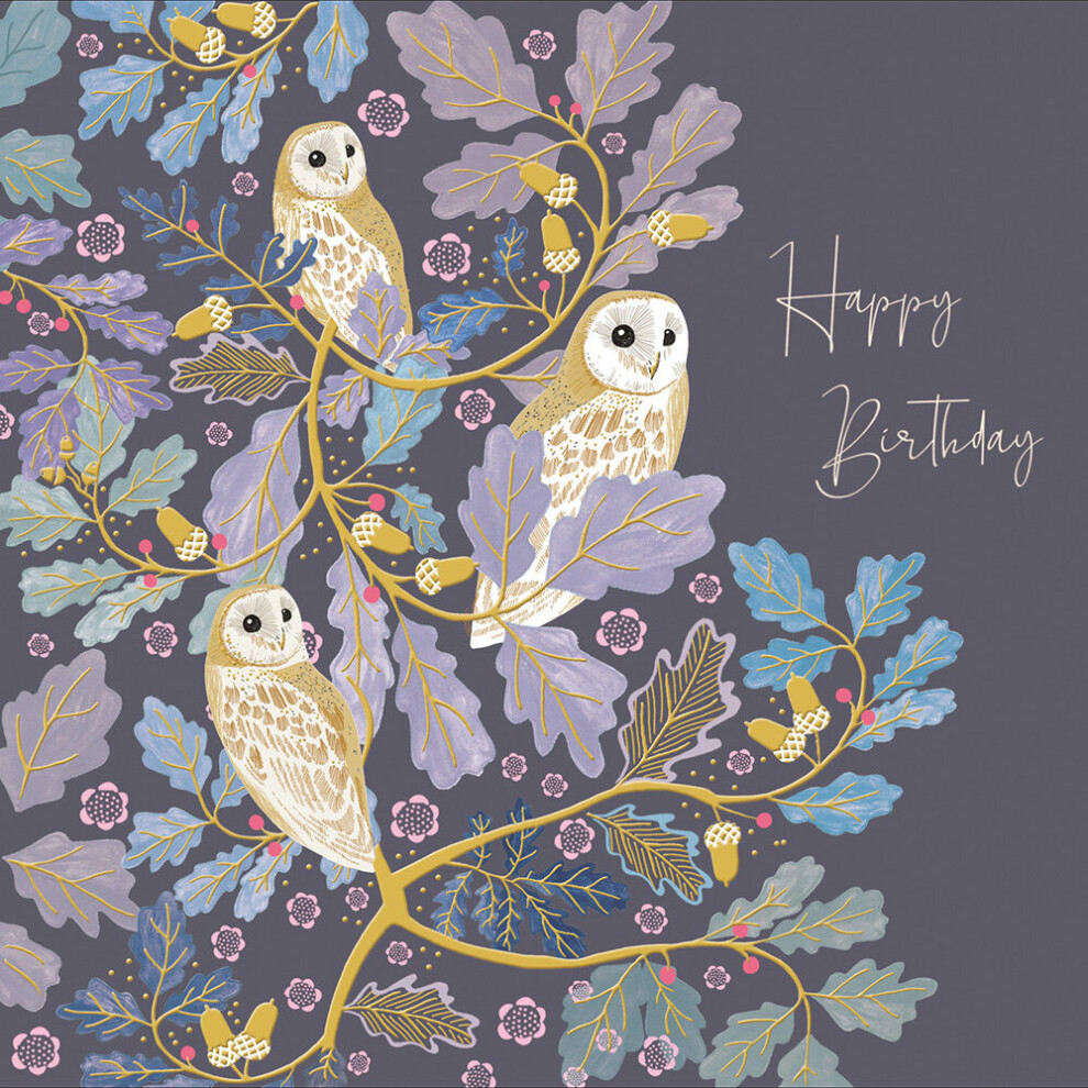 National Trust Elegant Owls Foiled Birthday Greeting Card Woodmansterne Cards