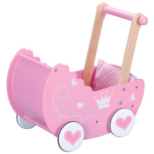 SOKA Wooden Push Along Pink Princess Doll Pram for Boys and Girls