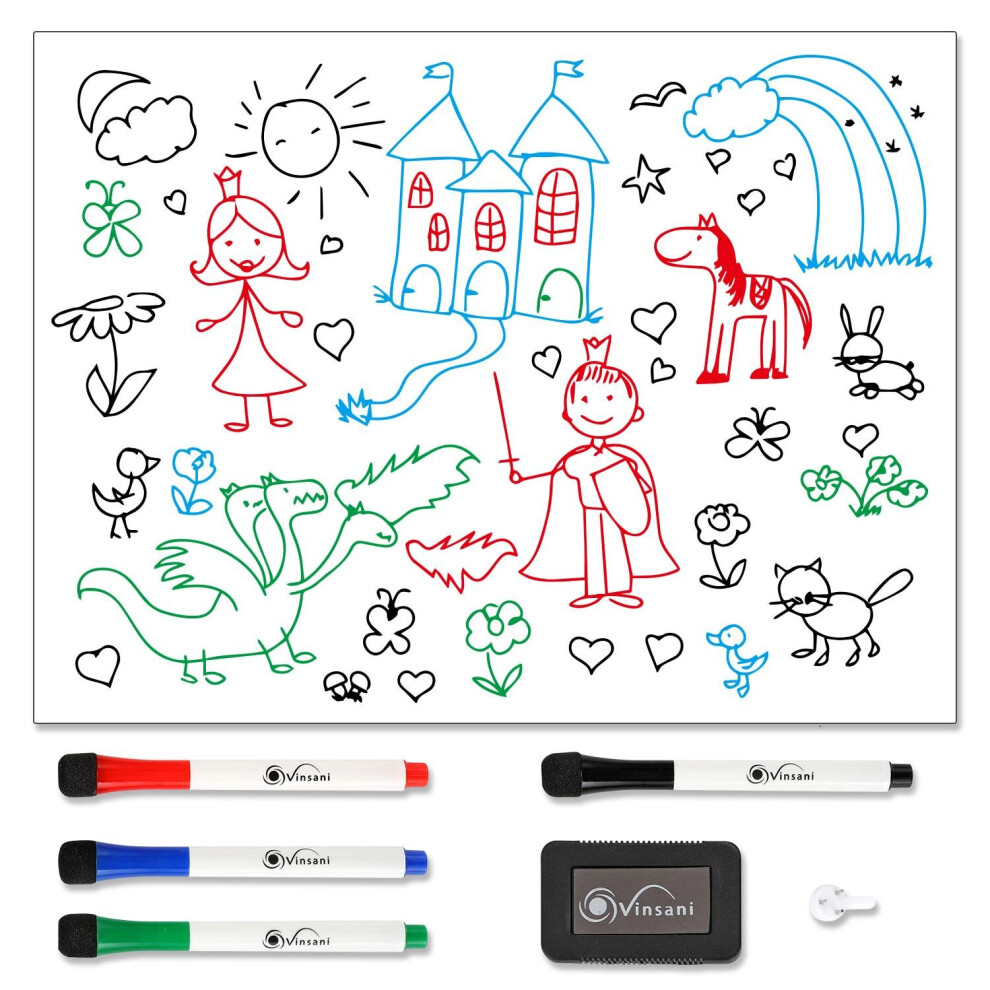 Vinsani Magnetic Whiteboard 45 x 60cm with 4 Dry Wipe Pens and Eraser