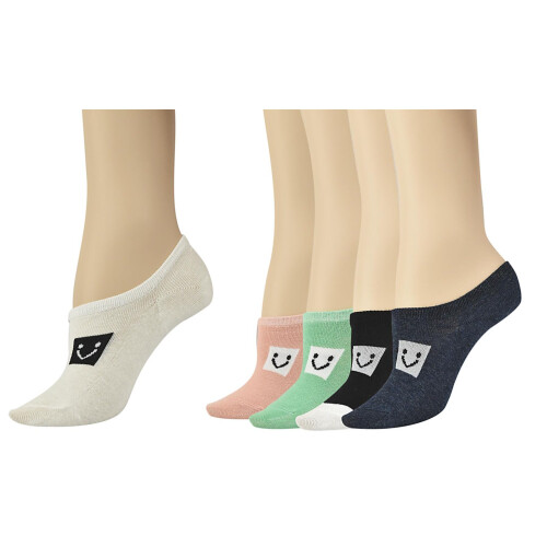 Vinsani Smile Print Plain Ankle Socks 5 Pairs Pack - OneSize Fits all